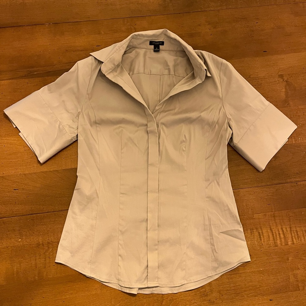 Short Sleeve Light Gray Blouse - Ann Taylor